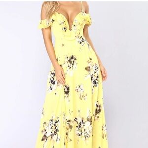 Fashion Nova Yellow Floral Maxi Dress